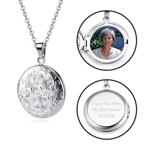 Zysta Personalized Text & Fotogravur- Medaillon zum öffnen für Bilder Vintage Charms Anhänger mit Gravur Amulett Halskette für Damen Herren (Silber- Rund Anhänger) von Zysta