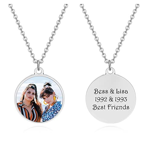 Zysta Personalized Text & Fotogravur Rund Anhänger mit Gravur Charm Halskette für Damen Herren Personalisierte Geschenke von Zysta