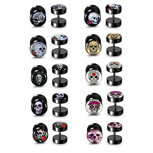 Zysta Piercing 10 Paare 10mm Ohrstecker aus Edelstahl Fake Plugs Ohrringe Fake Ohr Cheater Tunnel Plug Barbell Ohrpiercing für Damen Herren (Skelett) von Zysta