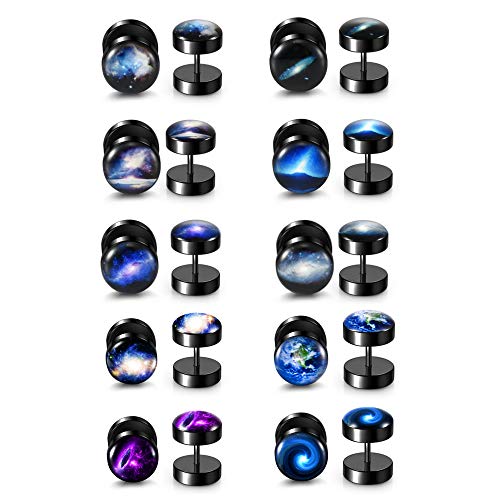 Zysta Piercing 10 Paare 10mm Ohrstecker aus Edelstahl Fake Plugs Ohrringe Fake Ohr Cheater Tunnel Plug Barbell Ohrpiercing für Damen Herren (Weltraum) von Zysta