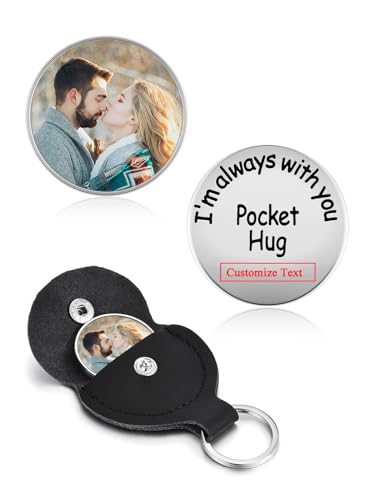 Zysta Pocket Hug Schlüsselanhänger Personalisiert Kleiner Glücksbringer mit Foto & Text Gravur Kleine Umarmung Inspirierende Münze für Frauen Männer Geschenk von Zysta