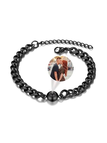 Zysta Projektion Armband Foto Personalisiert Armband mit Bild im Stein Panzerkette Armband Damen Herren Geschenk (Schwarz) von Zysta