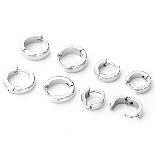 Zysta Schmuck 4 Paare 7-9mm 18G Herren Damen Huggie Ohrringe Creolen Piercingset aus Chirurgenstahl Ohrstecker Ohrpiercing Piercingset Silber/Schwarz/Gold (Silber) von Zysta