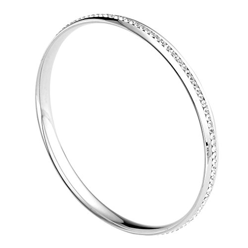 Zysta Schmuck Damen Frauen Elegant Armband aus Edelstahl Manschette Armreif Strass Rund Armreifen mit Kristall Ämbänder für Hochzeit Geburtstag Geschenk Silber von Zysta