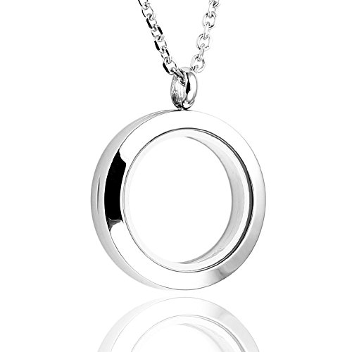 Zysta Schmuck Edelstah Glatt Floating Charms Sandstrahl Medaillon Locket Anh?nger Halskette Damen Herren Kette(Rund 30mm) von Zysta