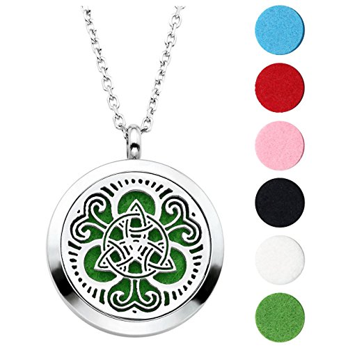 Zysta Schmuck Herren Damen 316L Edelstahl Parfüm Kette Aromatherapie Ätherische Öle Diffusor Halskette Anhänger Hollow Hohl Floating Medaillon Locket Anhänger mit 6 Baumwolle Scheibe(Trinity Knot) von Zysta