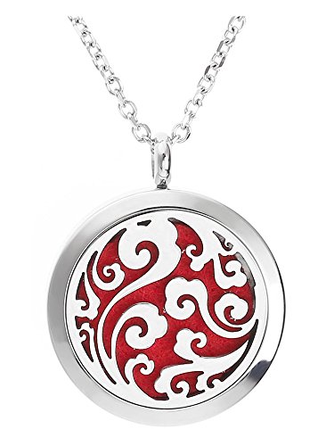 Zysta Schmuck Herren Damen 316L Edelstahl Parfüm Kette Aromatherapie Ätherische Öle Diffusor Halskette Hollow Hohl Floating Medaillon Locket Anhänger mit 6Pads von Zysta