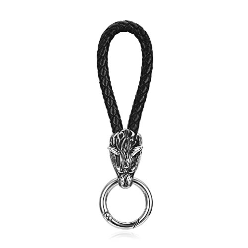 Zysta Wikinger Schmuck Wolfskopf Schlüsselanhänger Leder Auto Keychain Schlüsselhalter Punk Biker Schlüsselbund Amulett für Herren Damen (Wolfskopf) von Zysta