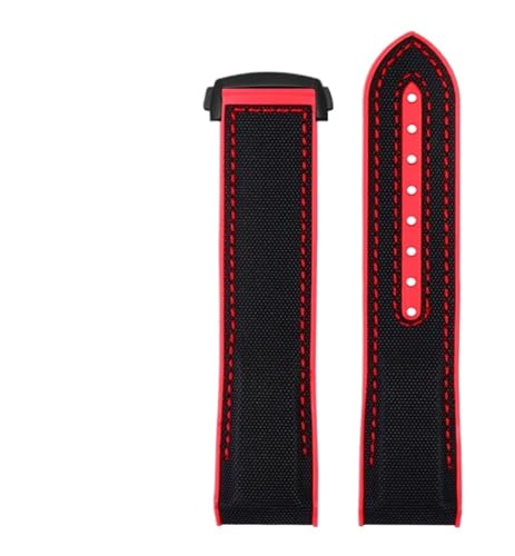 ZythrXLate 20 mm 21 mm 22 mm Nylon-Gummi-Uhrenarmband for Männer Faltschließe Armband Uhrenzubehör Silikonuhr Uhrenarmband Weichgummi für Uhren, Armbänder(Black red black,21mm) von ZythrXLate