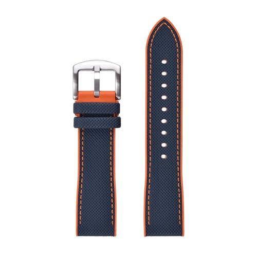 ZythrXLate 20 mm 22 mm Design Leder Uhrenarmband Fluorkautschuk Uhrenarmband Weiche Riemen for wasserdichte Uhren Ersatz for Männer Frauen für Uhren, Armbänder(Blue orange,22mm) von ZythrXLate