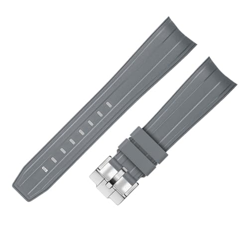 ZythrXLate FKM Fluorkautschuk 21 mm wasserdichtes Uhrenarmband Silikonarmband for Uhrenarmbänder wasserdichte Uhrenarmbänder mit Verschluss für Uhren, Armbänder(Gray silver buckle) von ZythrXLate