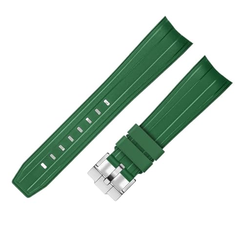 ZythrXLate FKM Fluorkautschuk 21 mm wasserdichtes Uhrenarmband Silikonarmband for Uhrenarmbänder wasserdichte Uhrenarmbänder mit Verschluss für Uhren, Armbänder(Green silver buckle) von ZythrXLate