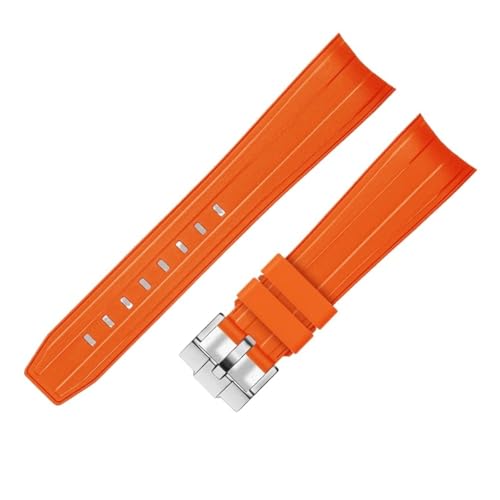 ZythrXLate FKM Fluorkautschuk 21 mm wasserdichtes Uhrenarmband Silikonarmband for Uhrenarmbänder wasserdichte Uhrenarmbänder mit Verschluss für Uhren, Armbänder(Orange silver buckle) von ZythrXLate