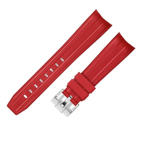 ZythrXLate FKM Fluorkautschuk 21 mm wasserdichtes Uhrenarmband Silikonarmband for Uhrenarmbänder wasserdichte Uhrenarmbänder mit Verschluss für Uhren, Armbänder(Red silver buckle) von ZythrXLate