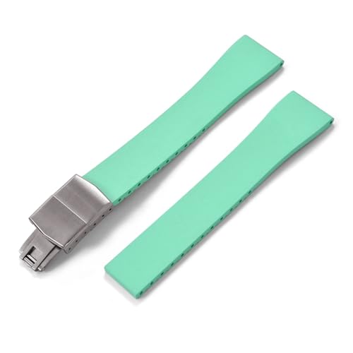 ZythrXLate FKM-Gummi-Uhrenarmband 16 mm 18 mm 19 mm 20 mm 21 mm 22 mm FKM-Armband Schnellverschluss Schmetterling Silberschnalle für Uhren, Armbänder(Cyan With Buckle,16mmx14mm) von ZythrXLate