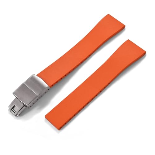 ZythrXLate FKM-Gummi-Uhrenarmband 16 mm 18 mm 19 mm 20 mm 21 mm 22 mm FKM-Armband Schnellverschluss Schmetterling Silberschnalle für Uhren, Armbänder(Orange With Buckle,18mmx16mm) von ZythrXLate