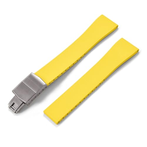 ZythrXLate FKM-Gummi-Uhrenarmband 16 mm 18 mm 19 mm 20 mm 21 mm 22 mm FKM-Armband Schnellverschluss Schmetterling Silberschnalle für Uhren, Armbänder(Yellow With Buckle,20mmx16mm) von ZythrXLate