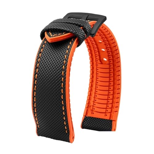 ZythrXLate Nylon-Fluorkautschuk-Armband, weiches Silikonarmband, Herren-Uhrenarmband, wasserdichte Uhrenarmbänder mit Verschluss für Uhren, Armbänder(Black Orange blackA,21mm) von ZythrXLate