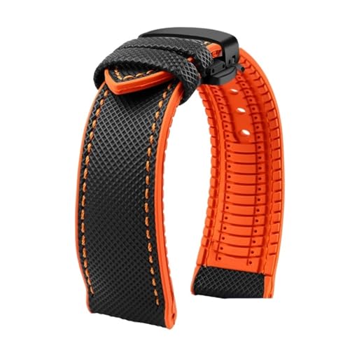 ZythrXLate Nylon-Fluorkautschuk-Armband, weiches Silikonarmband, Herren-Uhrenarmband, wasserdichte Uhrenarmbänder mit Verschluss für Uhren, Armbänder(Black Orange blackB,21mm) von ZythrXLate