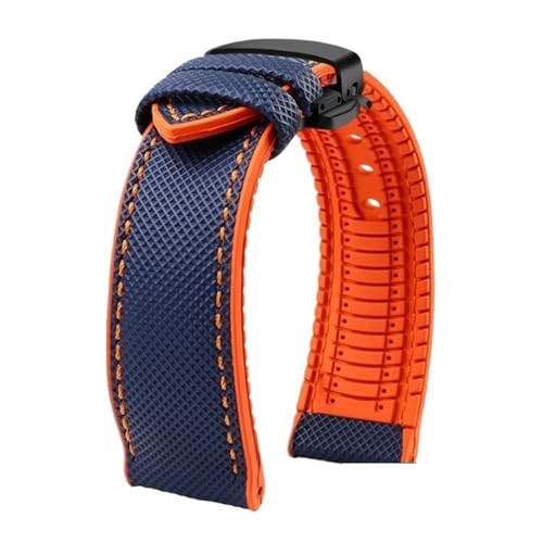 ZythrXLate Nylon-Fluorkautschuk-Armband, weiches Silikonarmband, Herren-Uhrenarmband, wasserdichte Uhrenarmbänder mit Verschluss für Uhren, Armbänder(Blue Orange BlackB,23.0mm) von ZythrXLate