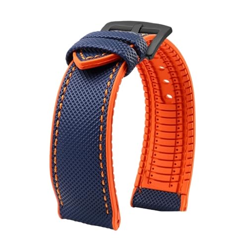 ZythrXLate Nylon-Fluorkautschuk-Armband, weiches Silikonarmband, Herren-Uhrenarmband, wasserdichte Uhrenarmbänder mit Verschluss für Uhren, Armbänder(Blue Orange black A,21mm) von ZythrXLate