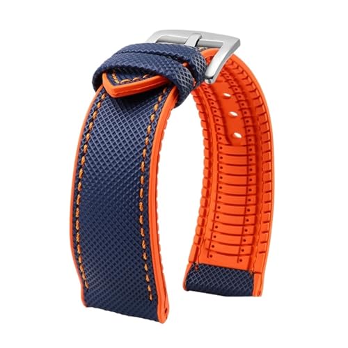 ZythrXLate Nylon-Fluorkautschuk-Armband, weiches Silikonarmband, Herren-Uhrenarmband, wasserdichte Uhrenarmbänder mit Verschluss für Uhren, Armbänder(Blue Orange silver A,20mm) von ZythrXLate