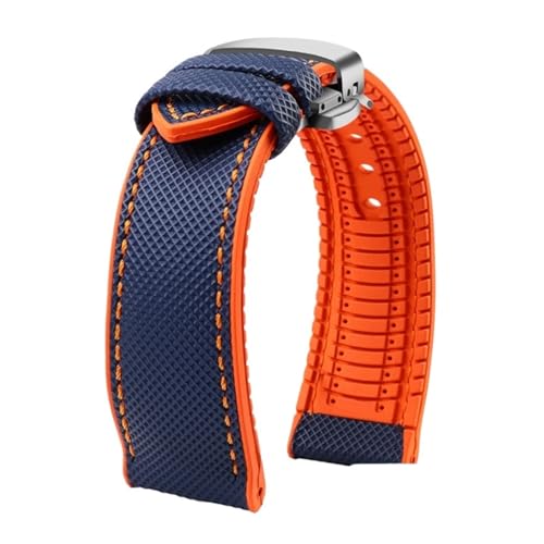 ZythrXLate Nylon-Fluorkautschuk-Armband, weiches Silikonarmband, Herren-Uhrenarmband, wasserdichte Uhrenarmbänder mit Verschluss für Uhren, Armbänder(Blue Orange silverB,21mm) von ZythrXLate