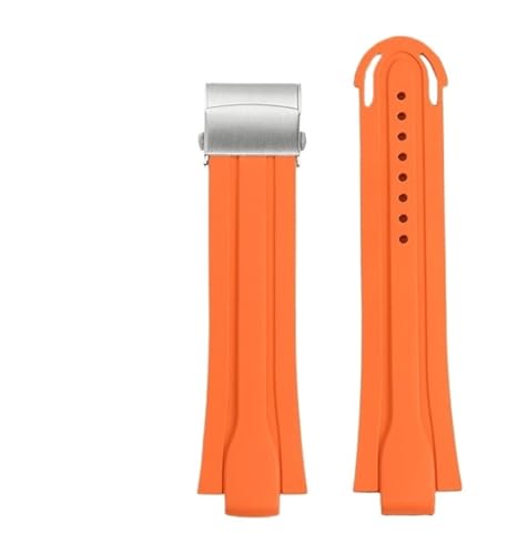 ZythrXLate Tauchen Wassersport Uhr Gürtel Strap Männer Fluoro Gummi Uhr Strap Wasserdichtes Armband 24-12mm Konvexen Silikon für Uhren, Armbänder(Orange Silver Buckle) von ZythrXLate