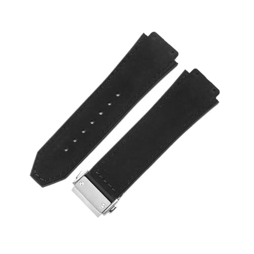 ZythrXLate Weiches, bequemes Uhrenarmband aus mattiertem Rindsleder for klassisches 19-mm-Armband aus Gummi for Herren und Damen für Uhren, Armbänder(Black-Steel) von ZythrXLate