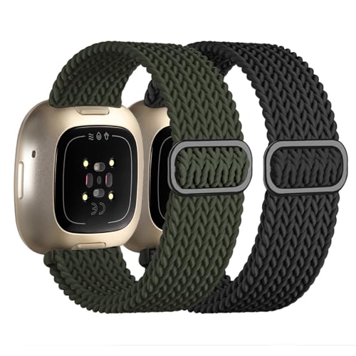 Zythtic 2 Stück Geflochtene Armband Kompatibel mit Fitbit Versa 4 /Fitbit Versa 3/Fitbit Sense/Sense 2 für Damen und Herren, Elastische Nylon Ersatzbänder für Versa 3/Versa 4/Sense/Sense 2,Farbe D von Zythtic