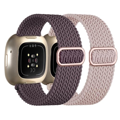 Zythtic 2 Stück Geflochtene Armband Kompatibel Mit Fitbit Versa 4/Versa 3/Sense/Sense 2 für Damen Und Herren, Elastische Nylon Ersatzbänder, Farbe B von Zythtic