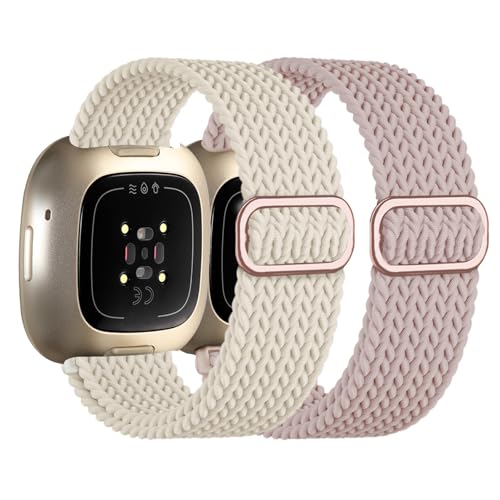 Zythtic 2 Stück Geflochtene Armband Kompatibel mit Fitbit Versa 4 /Fitbit Versa 3/Fitbit Sense/Sense 2 für Damen und Herren, Elastische Nylon Ersatzbänder für Versa 3/Versa 4/Sense/Sense 2,Farbe A von Zythtic