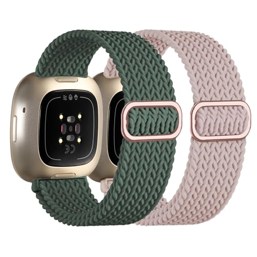 Zythtic 2 Stück Geflochtene Armband Kompatibel mit Fitbit Versa 4 /Fitbit Versa 3/Fitbit Sense/Sense 2 für Damen und Herren, Elastische Nylon Ersatzbänder für Versa 3/Versa 4/Sense/Sense 2,Farbe C von Zythtic