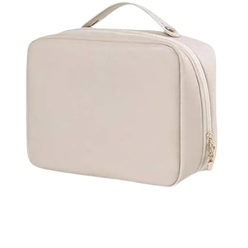 Zytuuob Große Makeup Tasche mit Spiegel, wasserdichte aus PU Leder, tragbare Reise Makeup Tasche für Damen mit Reißverschluss Griff und Trennwand, flach liegende Makeup Organizer Tasche (Beige) von Zytuuob