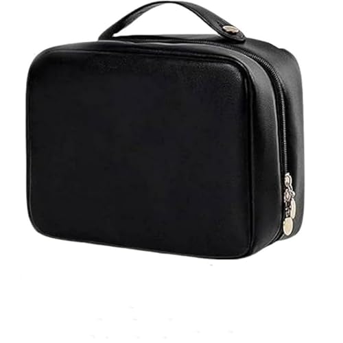 Zytuuob Große Makeup Tasche mit Spiegel, wasserdichte aus PU Leder, tragbare Reise Makeup Tasche für Damen mit Reißverschluss Griff und Trennwand, flach liegende Makeup Organizer Tasche (Black) von Zytuuob