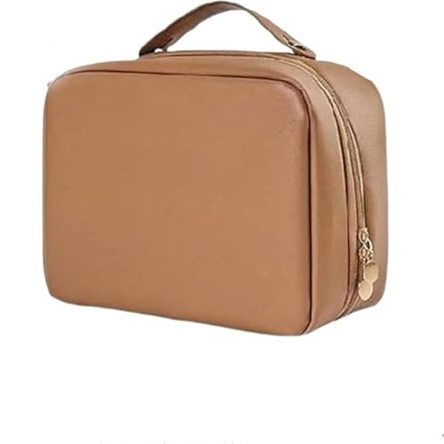 Zytuuob Große Makeup Tasche mit Spiegel, wasserdichte aus PU Leder, tragbare Reise Makeup Tasche für Damen mit Reißverschluss Griff und Trennwand, flach liegende Makeup Organizer Tasche (Brown) von Zytuuob