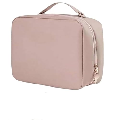 Zytuuob Große Makeup Tasche mit Spiegel, wasserdichte aus PU Leder, tragbare Reise Makeup Tasche für Damen mit Reißverschluss Griff und Trennwand, flach liegende Makeup Organizer Tasche (Pink) von Zytuuob