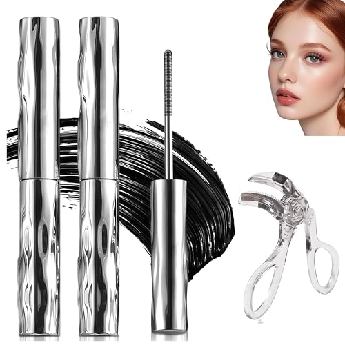 Zytuuob Mascaras, Ultimate Length & Curl Mascara Set, wasserfeste Long 3D Curling Mascara, Mascaras Primer in Stahlverpackung, langanhaltend, ohne zu bröckeln. (2PCS) von Zytuuob