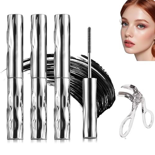 Zytuuob Mascaras, Ultimate Length & Curl Mascara Set, wasserfeste Long 3D Curling Mascara, Mascaras Primer in Stahlverpackung, langanhaltend, ohne zu bröckeln. (3PCS) von Zytuuob