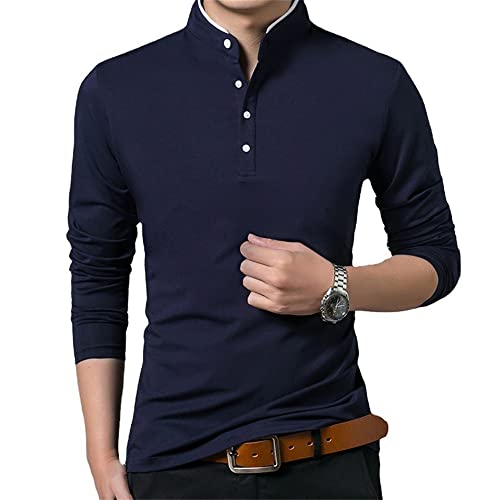 Langarm T-Shirt Herren Stretch Bequeme Slim Fit Passform Herren Lässig T-Shirt Business Volltonfarben Neue Herren T-Shirt A-Navy 4XL von Zytyeu