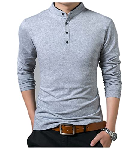 Langarm T-Shirt Herren Stretch Bequeme Slim Fit Passform Herren Lässig T-Shirt Business Volltonfarben Neue Herren T-Shirt E-Grey XL von Zytyeu