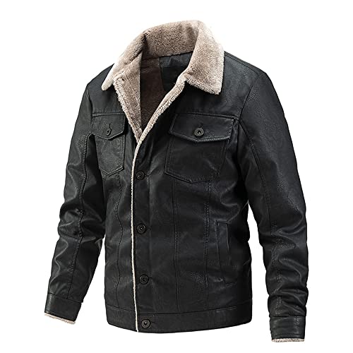 Zytyeu Bikerjacke Herren Winter Casual Fleece Warm Herren Jacke Kunstleder Herren Winddicht Jacke Boutique All-Match Herren Übergangsjacke A-Black1 M von Zytyeu