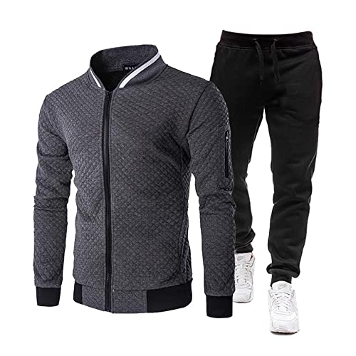 Zytyeu Casual Jacke Herren Set Einfarbig Herbst Winter Übergangsjacke Herren Slim Fit Komfortabel Zip Jacke Herren Stehkragen Einfachheit Baseballjacke Herren B-Grey Black L von Zytyeu