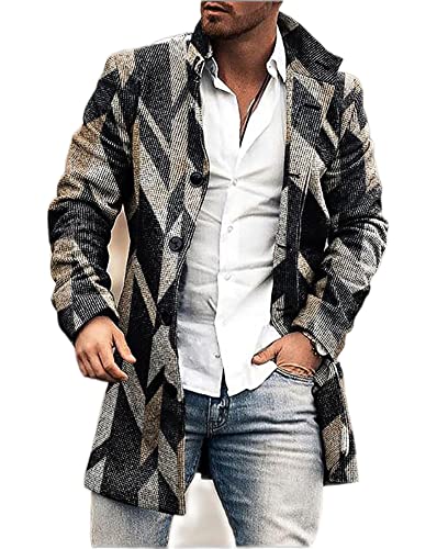 Zytyeu Casual Mantel Herren Mittlere Länge Stehkragen Tweed-Mantel Herren Druck Slim Fit Neue Langarm Mantel Herren Modern Urban Einreihig Mode Mantel Herren DY-04 XXL von Zytyeu