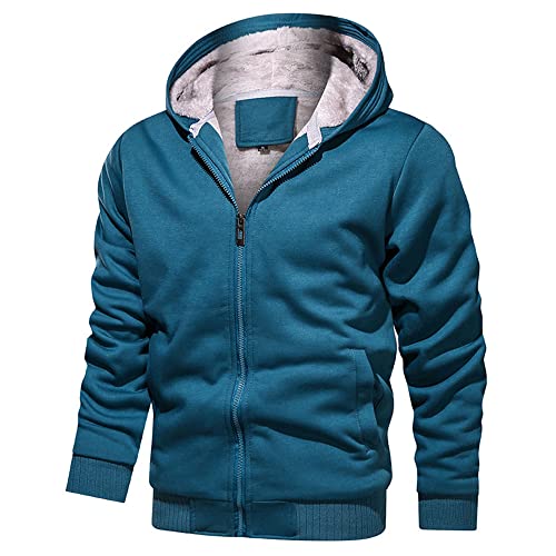 Zytyeu Casual Sweatshirt Herren Plus Fleece Verdicken Warm Kapuzenjacke Herren Einfarbig Slim Fit Winddichte Jacke Männer Einfachheit Komfortabel Zip Jacke Herren D-Blue 6XL von Zytyeu