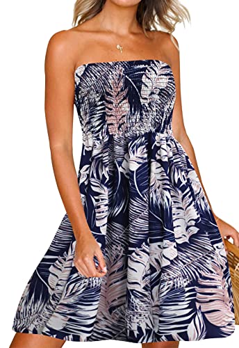 Tube Top Kleid Boho Floral Sommer Strand Csual Sun Kleider Trägerloses Kleid für Frauen Rot S, Palmenblatt, Mittel von Zyyfly