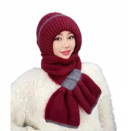Zyzzephyr 2024 New Winter-Versatile Knitted Hooded Scarf for Women, Integrated Ear Protection Windproof Cap Scarf, Women Warm hooded scarf for women (Wine red) von Zyzzephyr