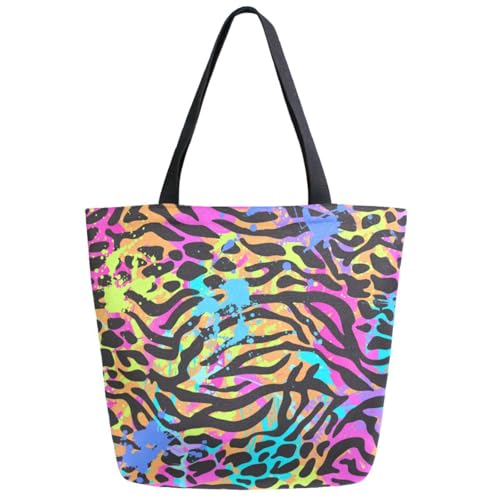 ZzWwR Extra große Schultertasche mit modischem Muster, für Strand, Reisen, Wochenende, Fitnessstudio, Lebensmitteleinkauf, Mehrfarbig (Leopardenmuster), Extra Large von ZzWwR