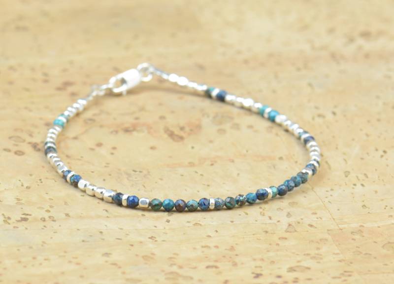 Chrysokoll Und Sterling Silber Perlen Armband Chrysokoll Und Sterling Silber Perlen Armband von Zzaval