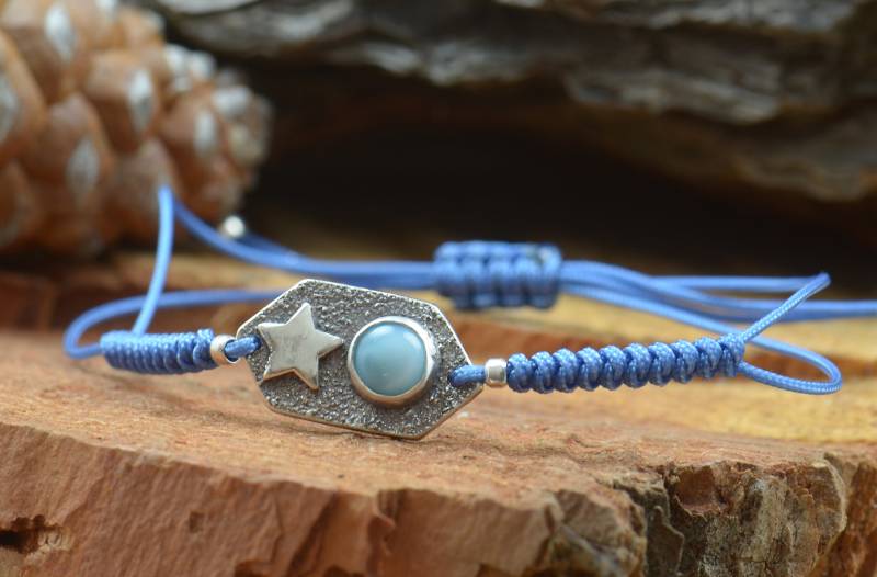 Larimar Armband Sterling Silber, Stern Armband.artisan Perle.handgefertigte Rustikale Perle Statement von Zzaval